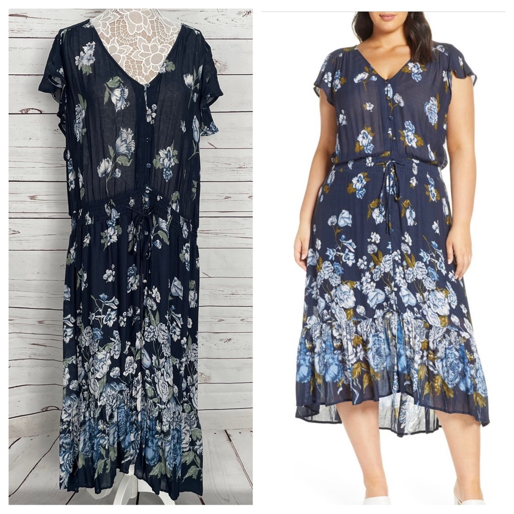 Lucky Brand Plus Size Felice blue floral dress, size 3X *New With Tags*